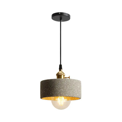 Nordic Black/Grey Pendant Hanging Light with Cement Shade and Rotary Switch - Single Bedside Drop Design