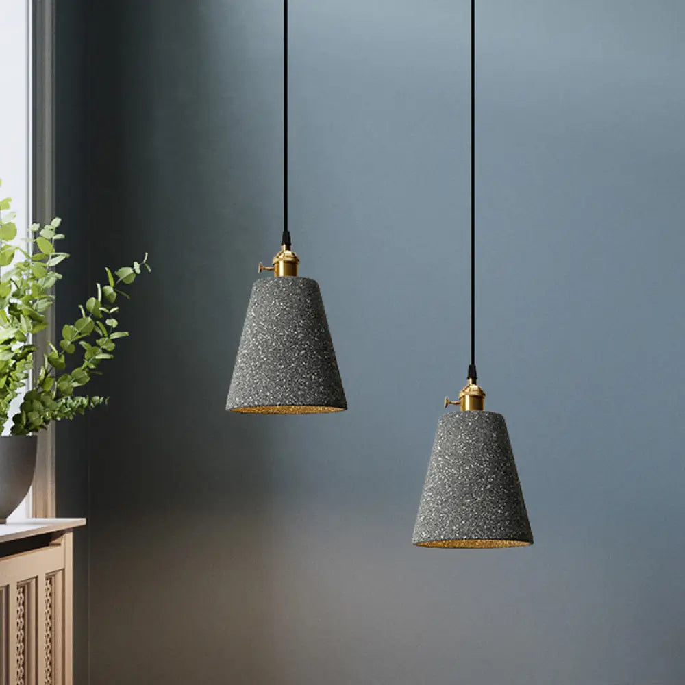 Nordic Black/Grey Pendant Hanging Light with Cement Shade and Rotary Switch - Single Bedside Drop Design