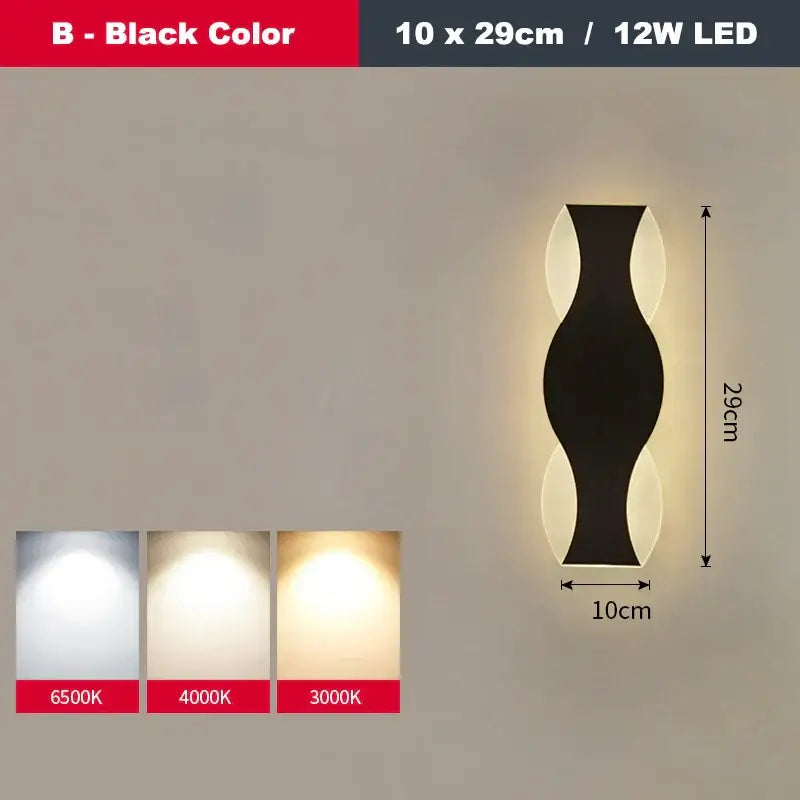 Black modern led wave wall light with sleek curved design and 12w lighting for sculptural bedroom decorbites led wave decor