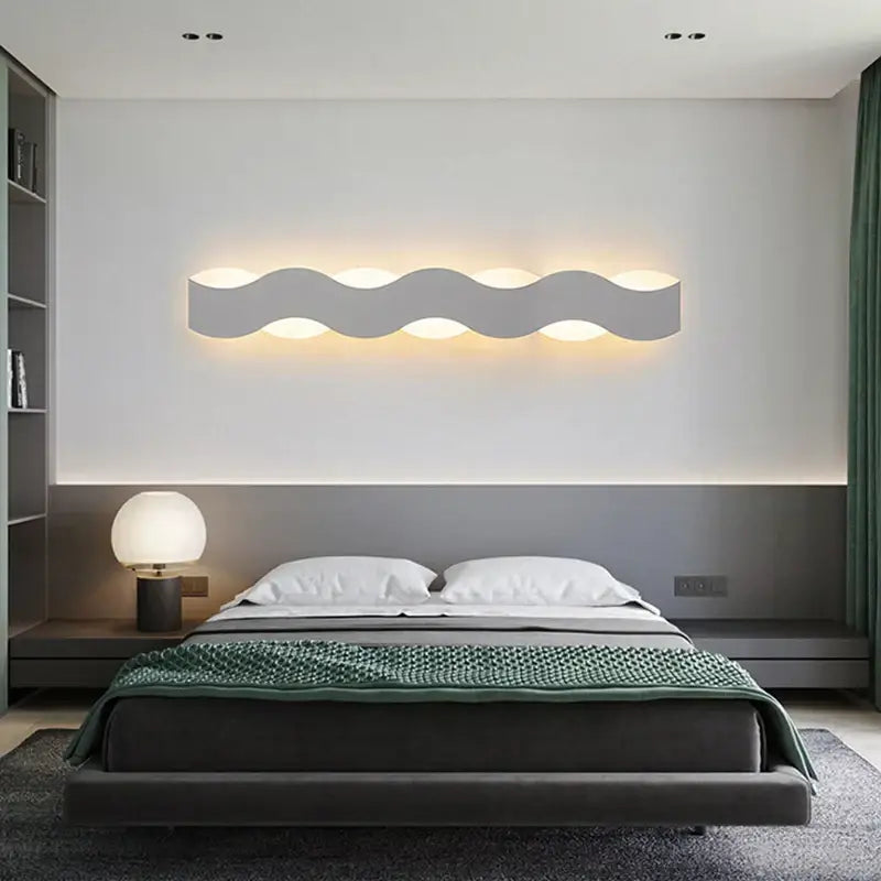 Modern gray led wave wall light with sleek finish and warm lighting for bedroom decorbites led wave sculptural decor