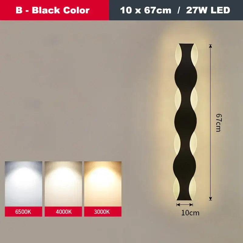 Black led wave wall light with sleek wavy design and three light temperature options for bedroom decorbites led wave decor