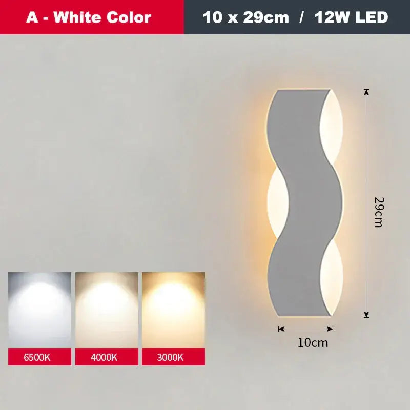 A sleek white decorbites led wave wall light with modern wavy design and three light output options for bedroom decor