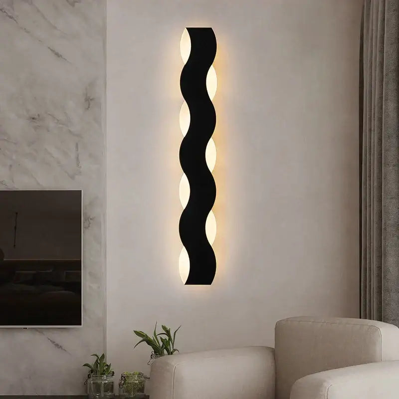 Nordic black wavy led wave wall light with warm glowing light for bedroom sculptural decorbites led wave wall decor