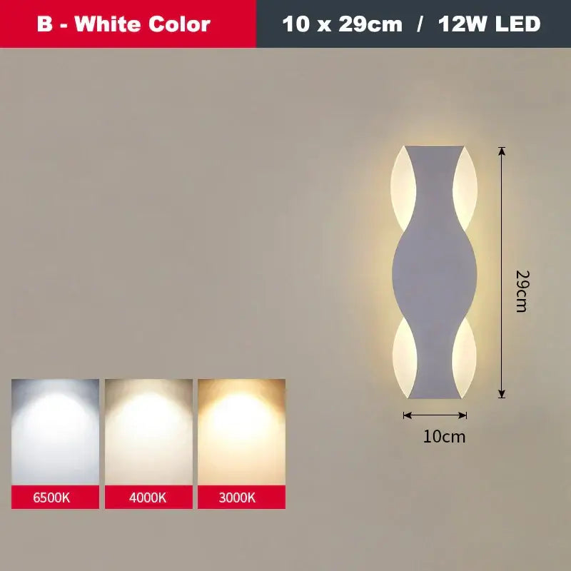 White led wall light with sleek modern design featuring two curved illuminated sections for bedroom decorbites led wave wall