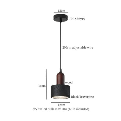Nordic black travertine pendant light with wooden accent and iron canopy ideal for dining room decorbites black travertine