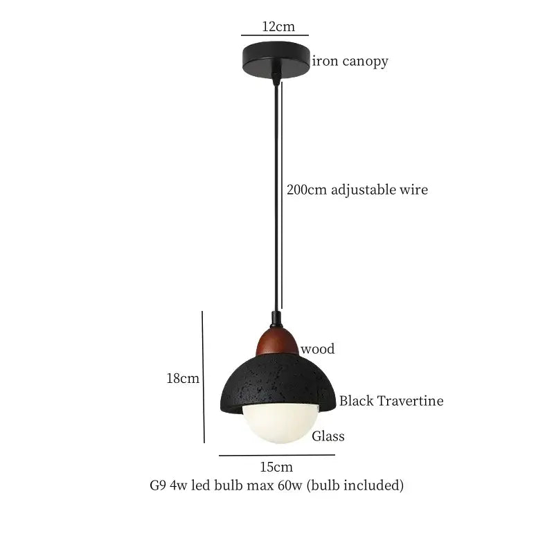 Black travertine pendant light with glass and wooden accent ideal for warm nordic dining room decorbites black travertine