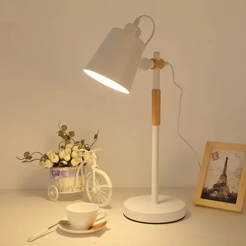 White desk lamp with wooden accent on stem nordic black and white adjustable desk lamp for bedroom study decorbites adjustable desk