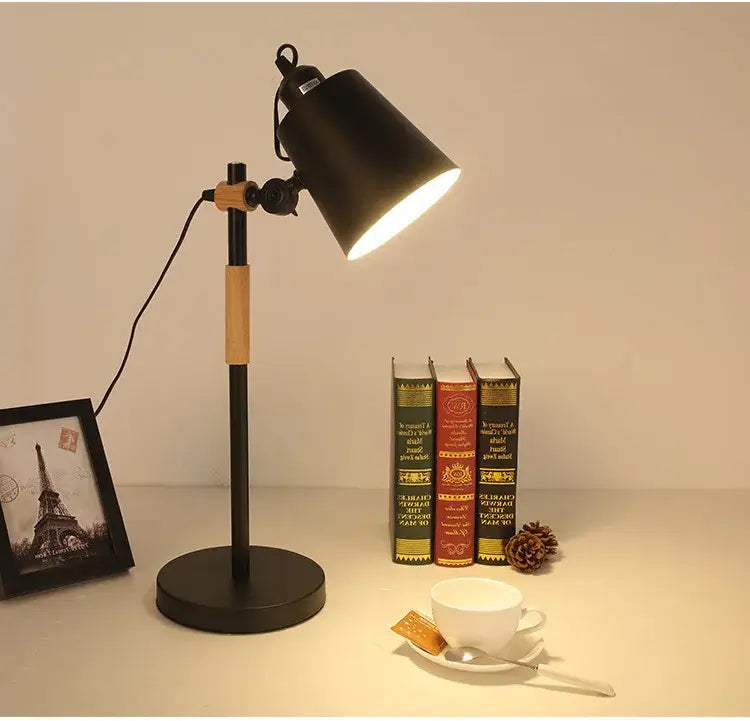 Black metal desk lamp with wooden accents and adjustable arm for bedroom study decorbites adjustable desk lamp