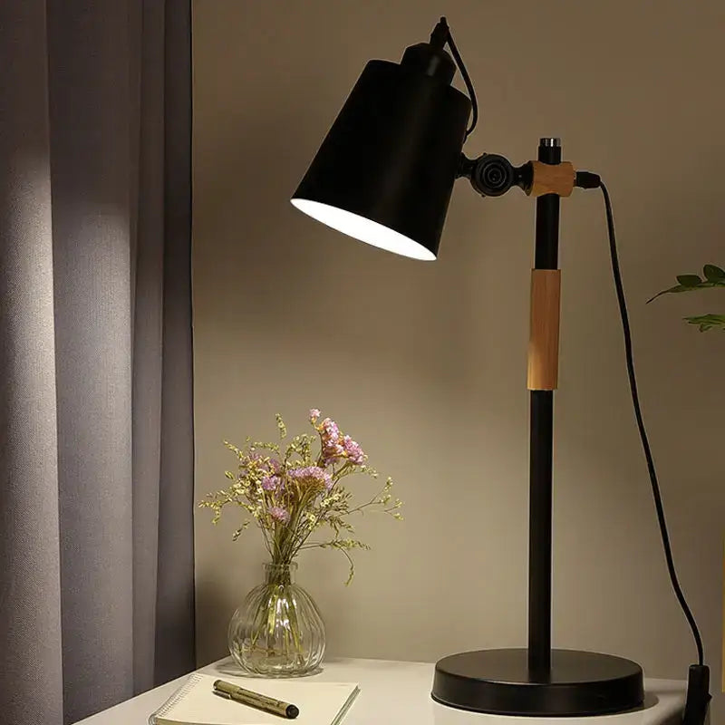 Black metal desk lamp with wooden accents and adjustable arm ideal for bedroom study decorbites adjustable desk lamp