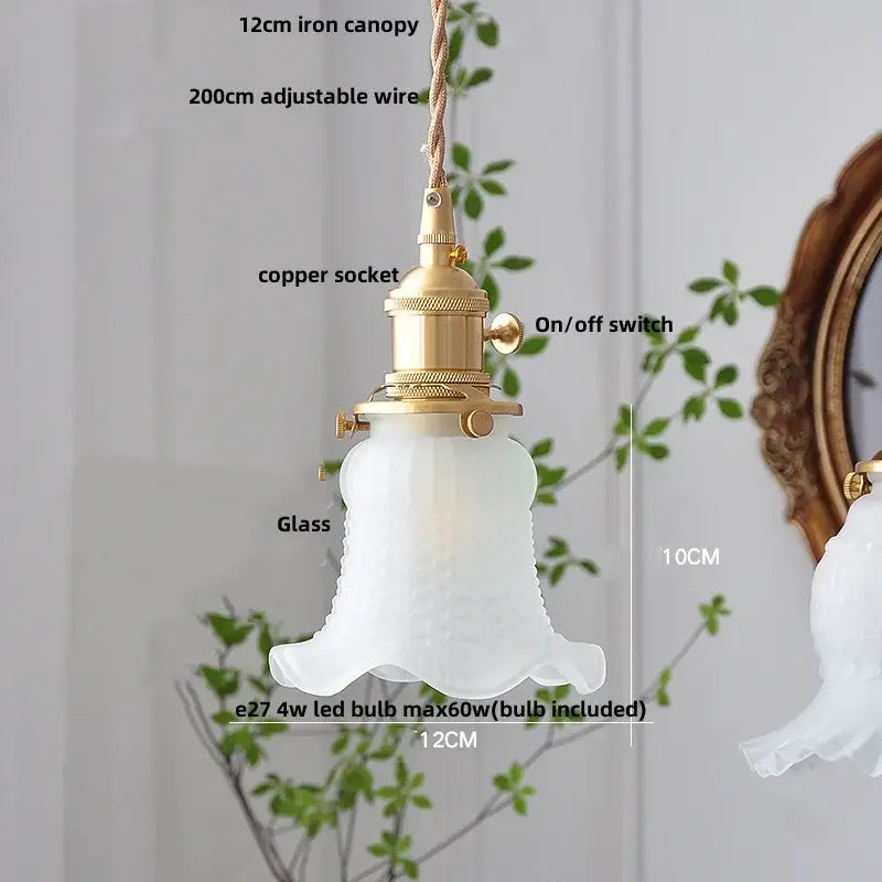 Nordic brass and clear glass led pendant light with white glass shade and adjustable brass-finished copper socket for dining rooms