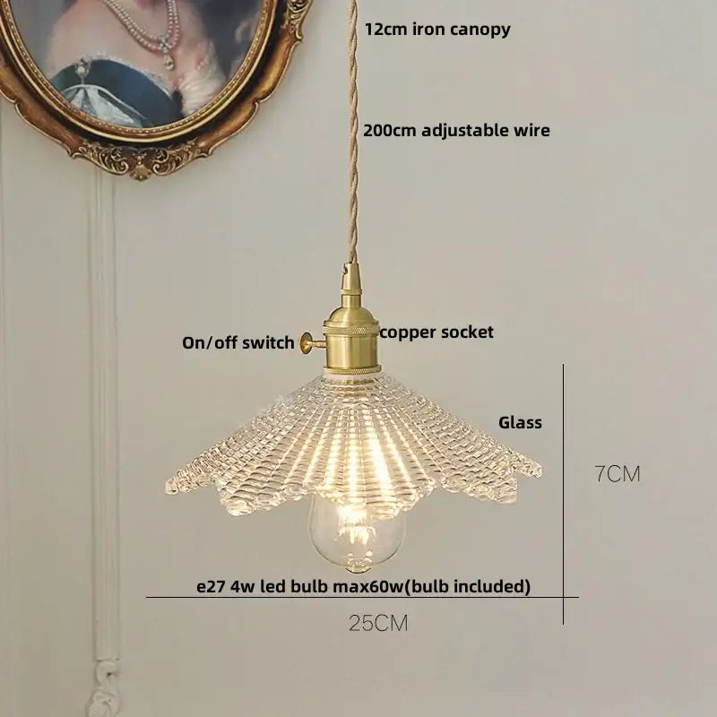 Nordic brass and clear glass led pendant light with fluted fan-shaped shade and brass hardware for dining rooms decorbites clear glass