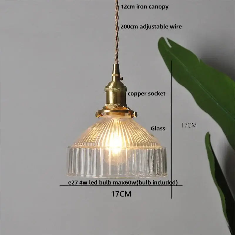 Nordic brass and clear glass led pendant light with brass copper socket and ribbed glass shade for dining room decorbites clear glass