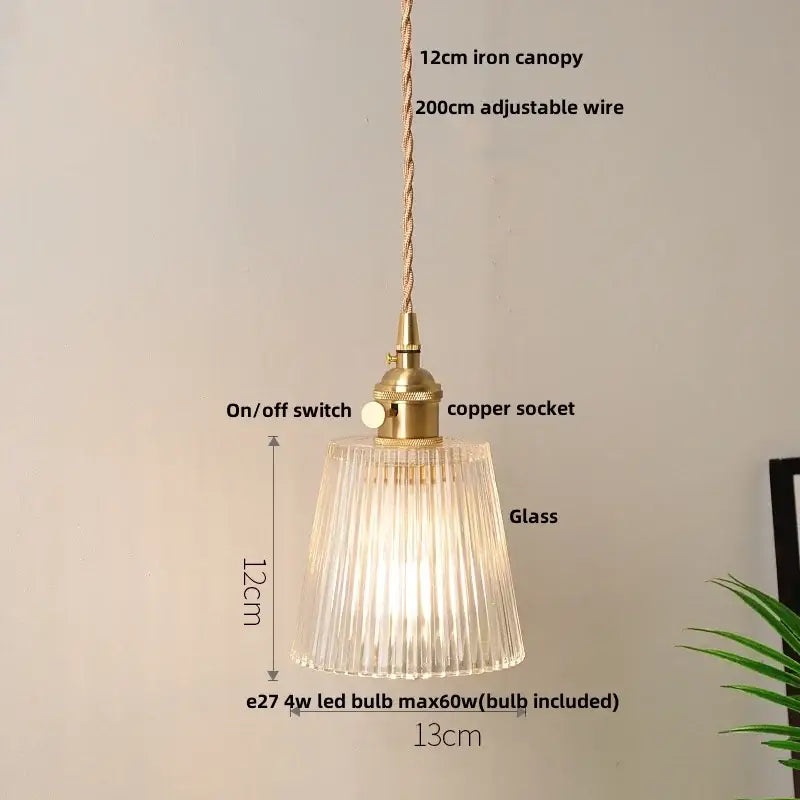 Nordic brass and clear glass led pendant light with brass iron canopy copper socket for dining room decorbites clear glass