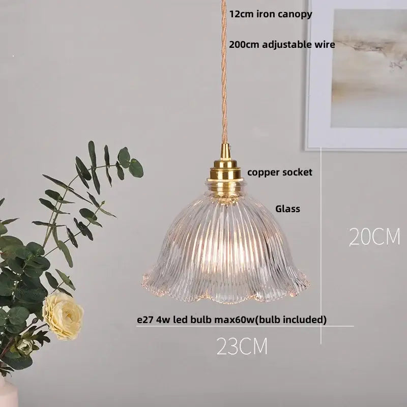 Nordic brass and clear glass led pendant light with clear ribbed glass and brass copper socket for dining rooms decorbites clear glass