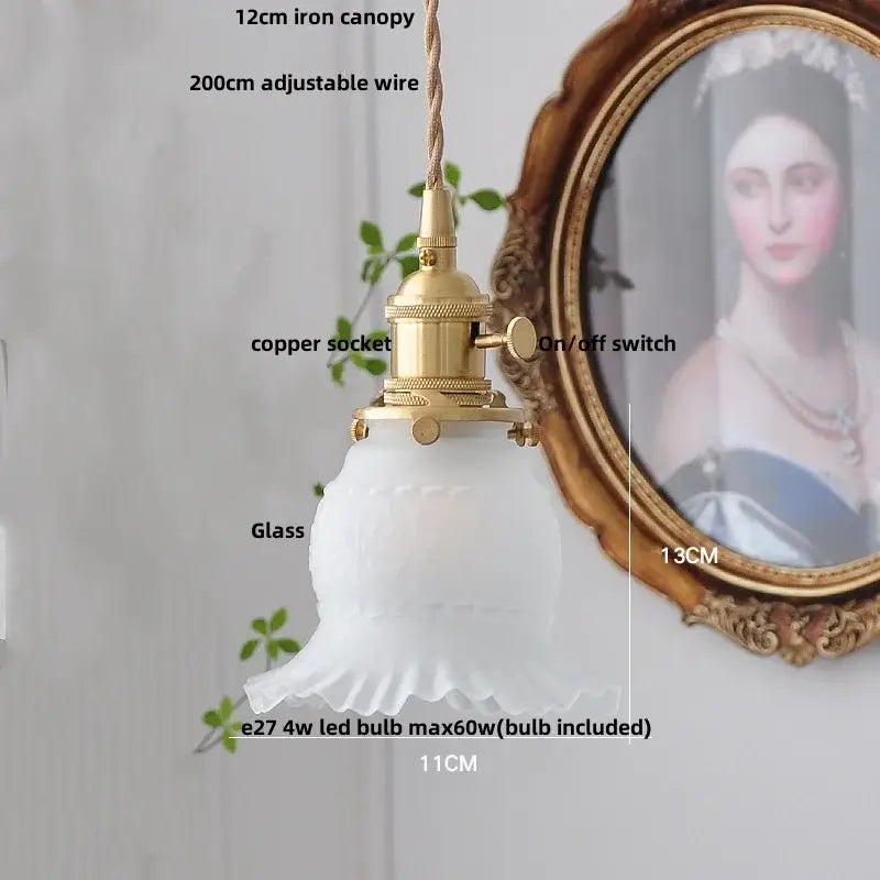 Nordic brass and clear glass led pendant light with white frosted glass and brass-finished copper socket for dining rooms