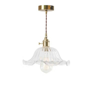 Nordic brass glass flounce led pendant light with ruffled clear glass and twisted brown cord for dining room lighting