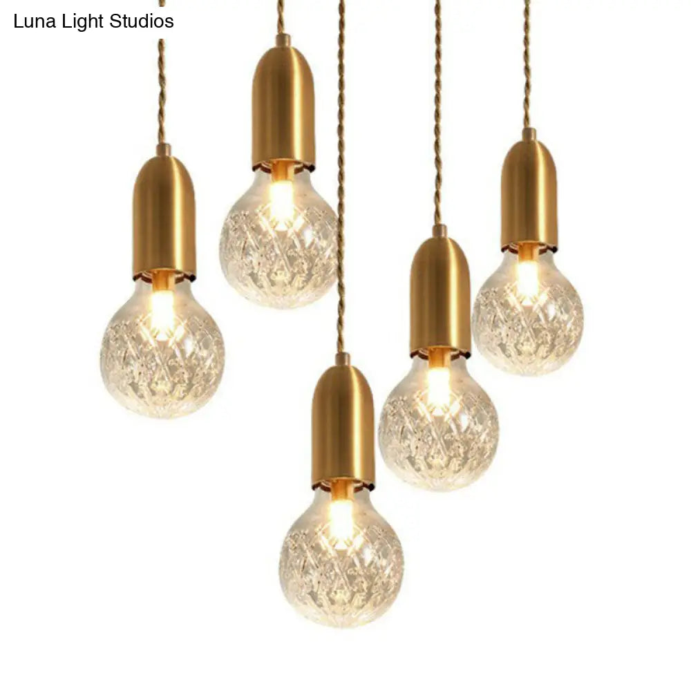 Nordic Brass Pendant Lamp with Lattice Glass Bulb Shape - 1-Light Ceiling Fixture for Restaurants