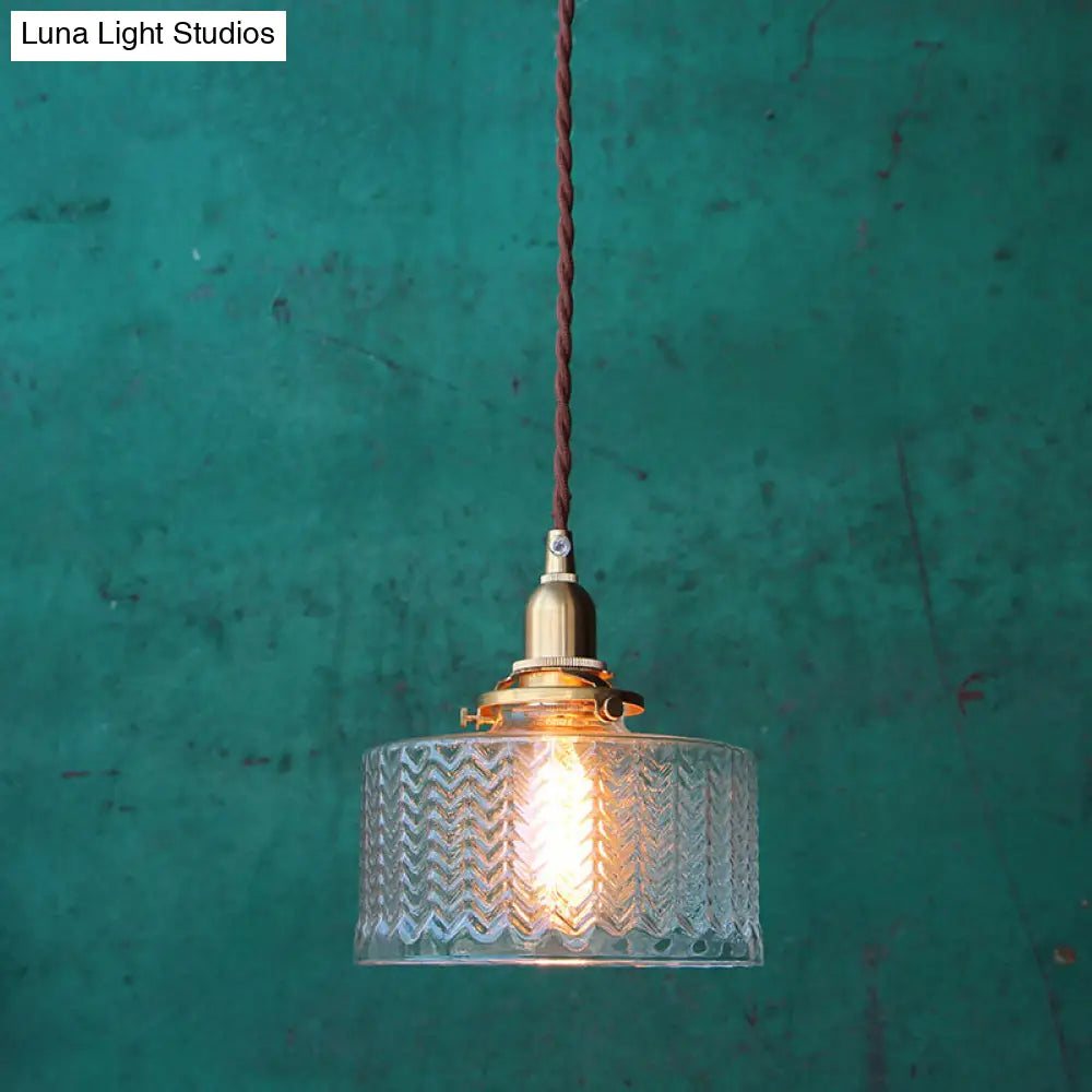 Nordic Brass Pendant Light with Clear Wavy Glass - 1-Bulb Suspended Fixture