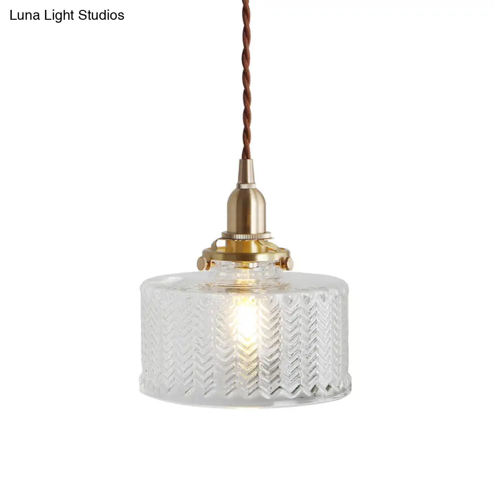 Nordic Brass Pendant Light with Clear Wavy Glass - 1-Bulb Suspended Fixture