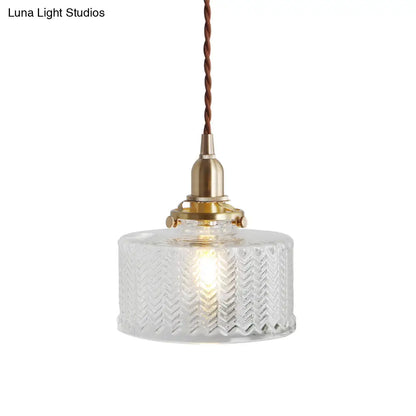 Nordic Brass Pendant Light with Clear Wavy Glass - 1-Bulb Suspended Fixture