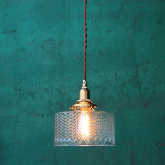 Nordic Brass Pendant Light with Clear Wavy Glass - 1-Bulb Suspended Fixture