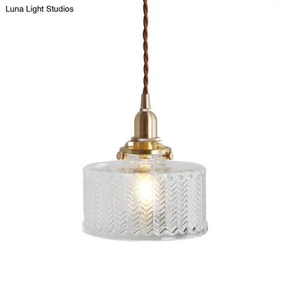 Nordic Brass Pendant Light with Clear Wavy Glass - 1-Bulb Suspended Fixture