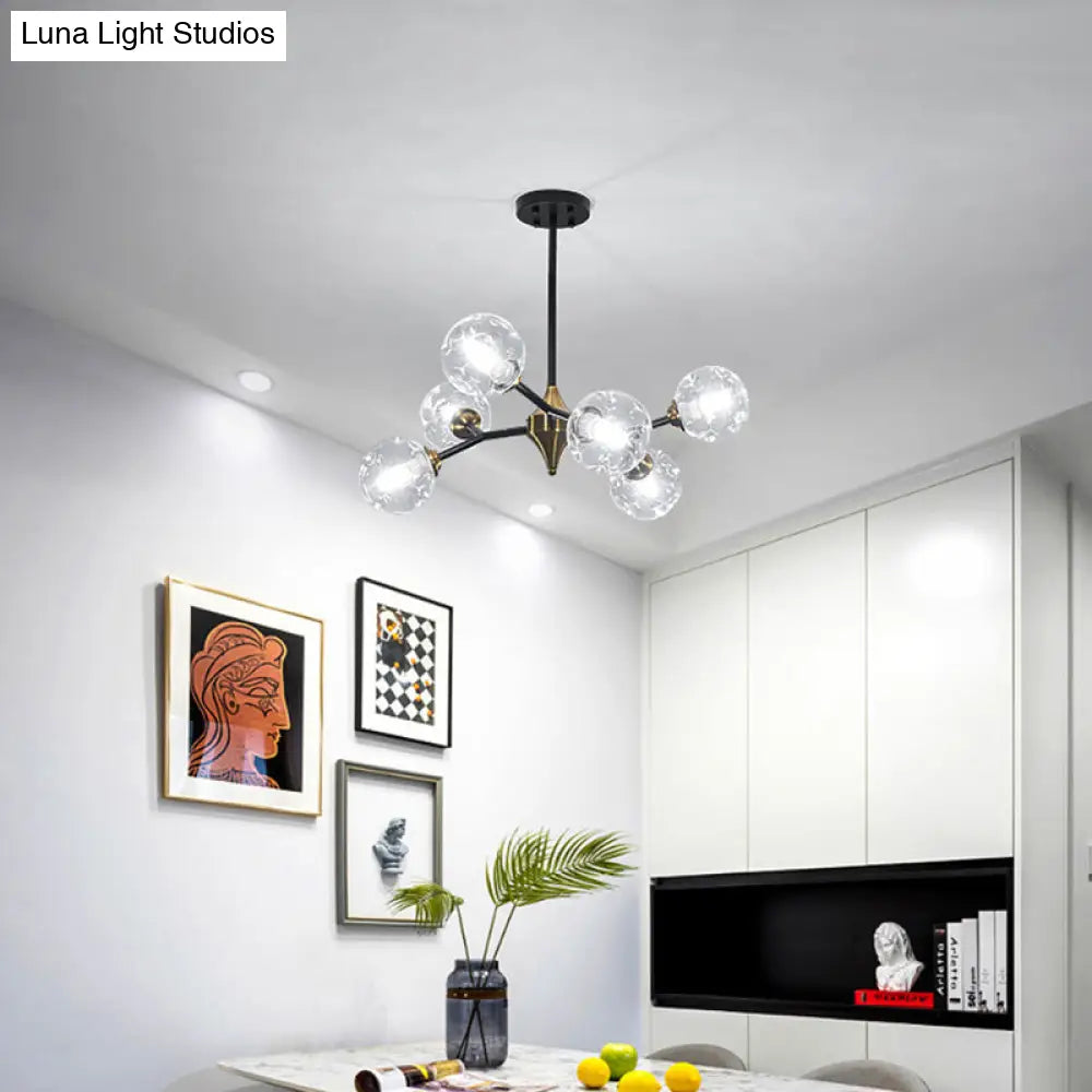 Kit de lámpara colgante nórdica con burbujas - Lámpara de araña de cristal con hoyuelos transparente/ámbar/gris ahumado - Ideal para comedor - 6/10 cabezales