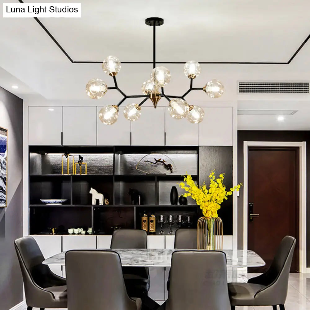 Kit de lámpara colgante nórdica con burbujas - Lámpara de araña de cristal con hoyuelos transparente/ámbar/gris ahumado - Ideal para comedor - 6/10 cabezales