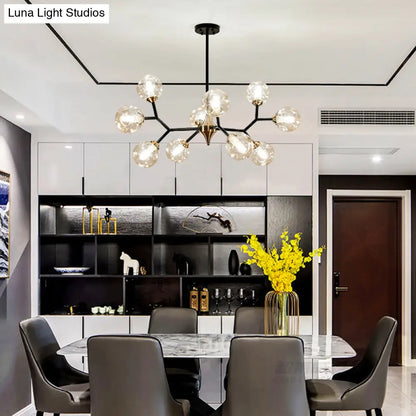 Kit de lámpara colgante nórdica con burbujas - Lámpara de araña de cristal con hoyuelos transparente/ámbar/gris ahumado - Ideal para comedor - 6/10 cabezales