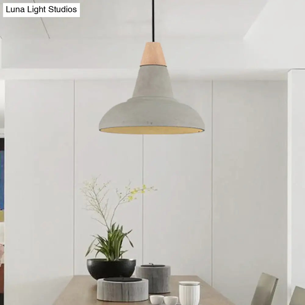 Nordic Cement 1-Head Pendant Light with Carved Interior – Barn Kitchen Bar, Grey/White/Beige Ceiling Lighting