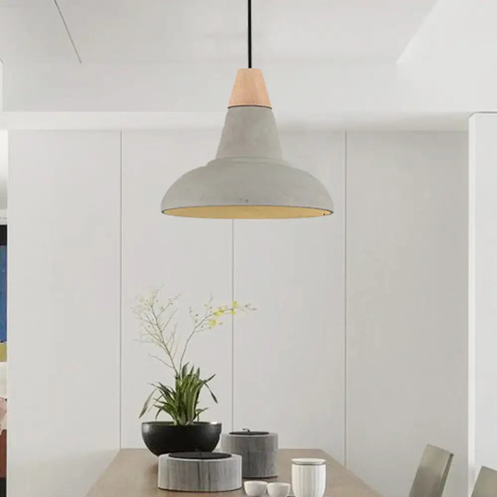 Nordic Cement 1-Head Pendant Light with Carved Interior – Barn Kitchen Bar, Grey/White/Beige Ceiling Lighting