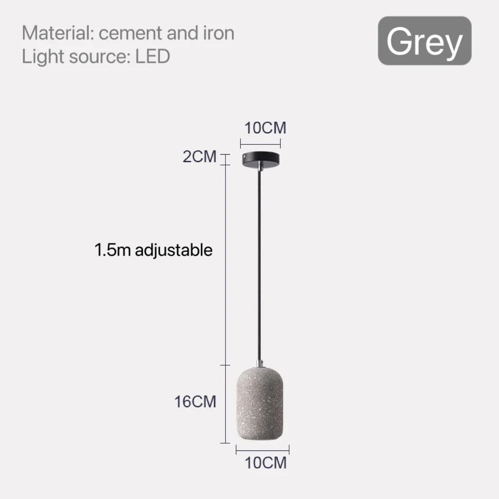 Nordic Cement Pendant Lamp - Industrial Style Lighting - Grey / Cold White