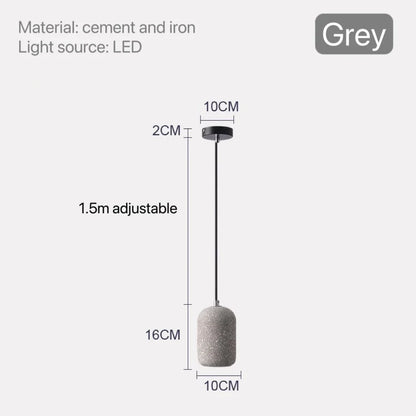 Nordic Cement Pendant Lamp - Industrial Style Lighting - Grey / Cold White