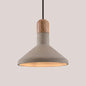 Nordic Cement Pendulum Light with Wood Top - Funnel Design - 1 Bulb - Grey Ceiling Pendant for Dining Room