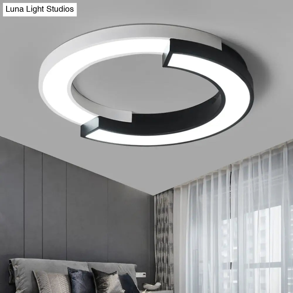 DecorBites™ DecorBites™ Nordic Circle Bedroom Shine: Spliced Black and White LED Metal Flush Mount Ceiling Light.