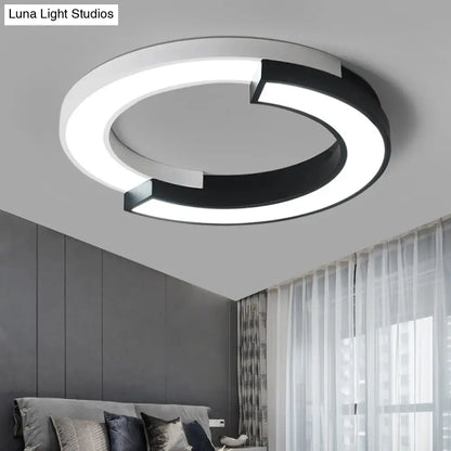 DecorBites™ DecorBites™ Nordic Circle Bedroom Shine: Spliced Black and White LED Metal Flush Mount Ceiling Light.