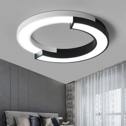 DecorBites™ DecorBites™ Nordic Circle Bedroom Shine: Spliced Black and White LED Metal Flush Mount Ceiling Light.