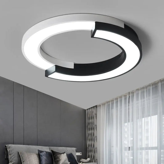 DecorBites™ DecorBites™ Nordic Circle Bedroom Shine: Spliced Black and White LED Metal Flush Mount Ceiling Light.