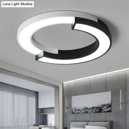 DecorBites™ DecorBites™ Nordic Circle Bedroom Shine: Spliced Black and White LED Metal Flush Mount Ceiling Light.