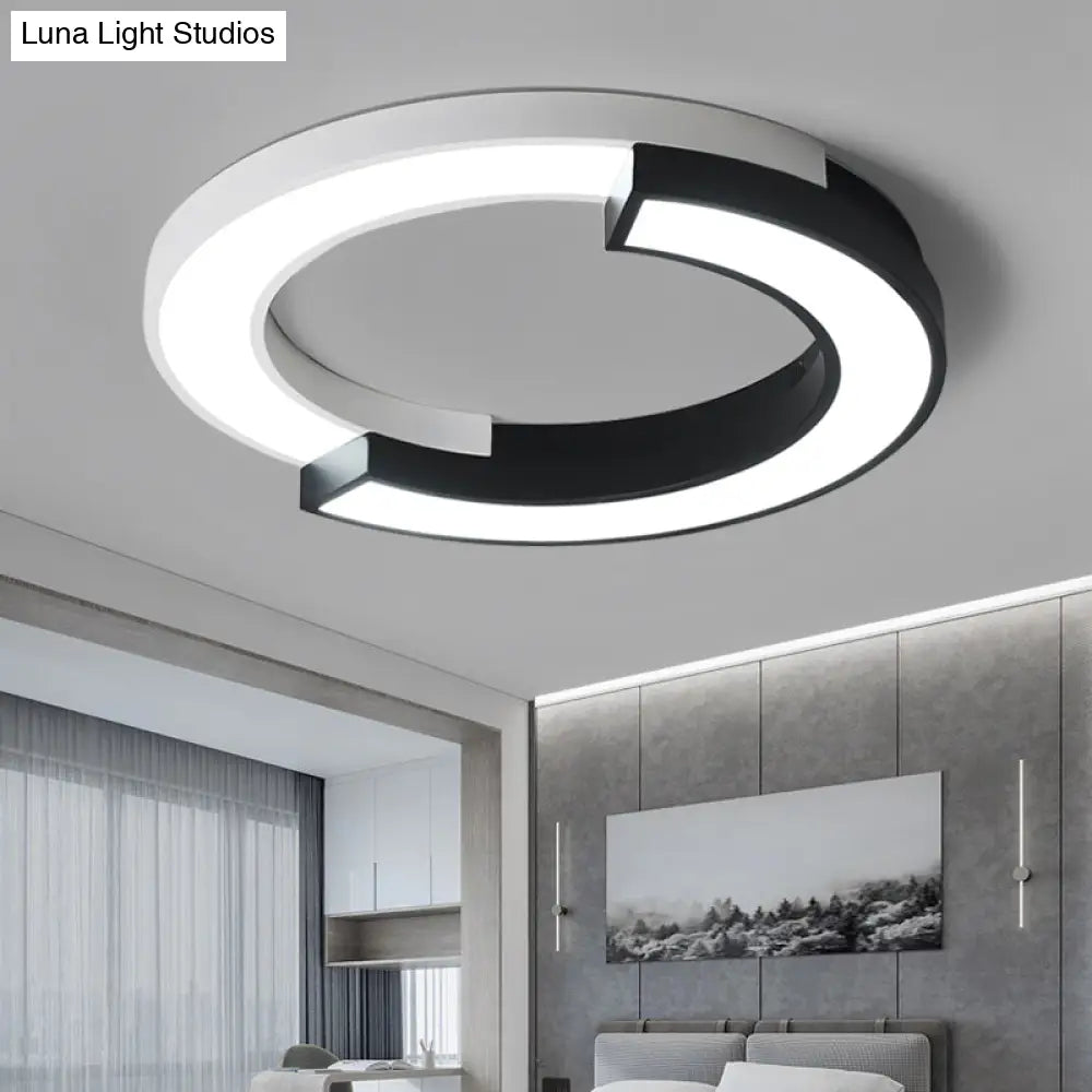 DecorBites™ DecorBites™ Nordic Circle Bedroom Shine: Spliced Black and White LED Metal Flush Mount Ceiling Light.