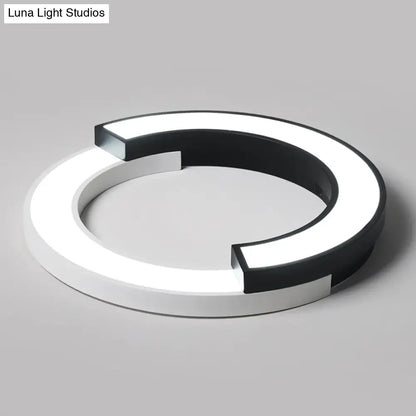 DecorBites™ DecorBites™ Nordic Circle Bedroom Shine: Spliced Black and White LED Metal Flush Mount Ceiling Light.