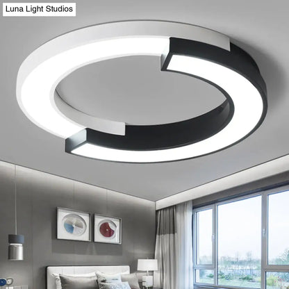 DecorBites™ DecorBites™ Nordic Circle Bedroom Shine: Spliced Black and White LED Metal Flush Mount Ceiling Light.