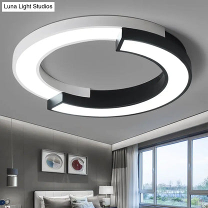 DecorBites™ DecorBites™ Nordic Circle Bedroom Shine: Spliced Black and White LED Metal Flush Mount Ceiling Light.