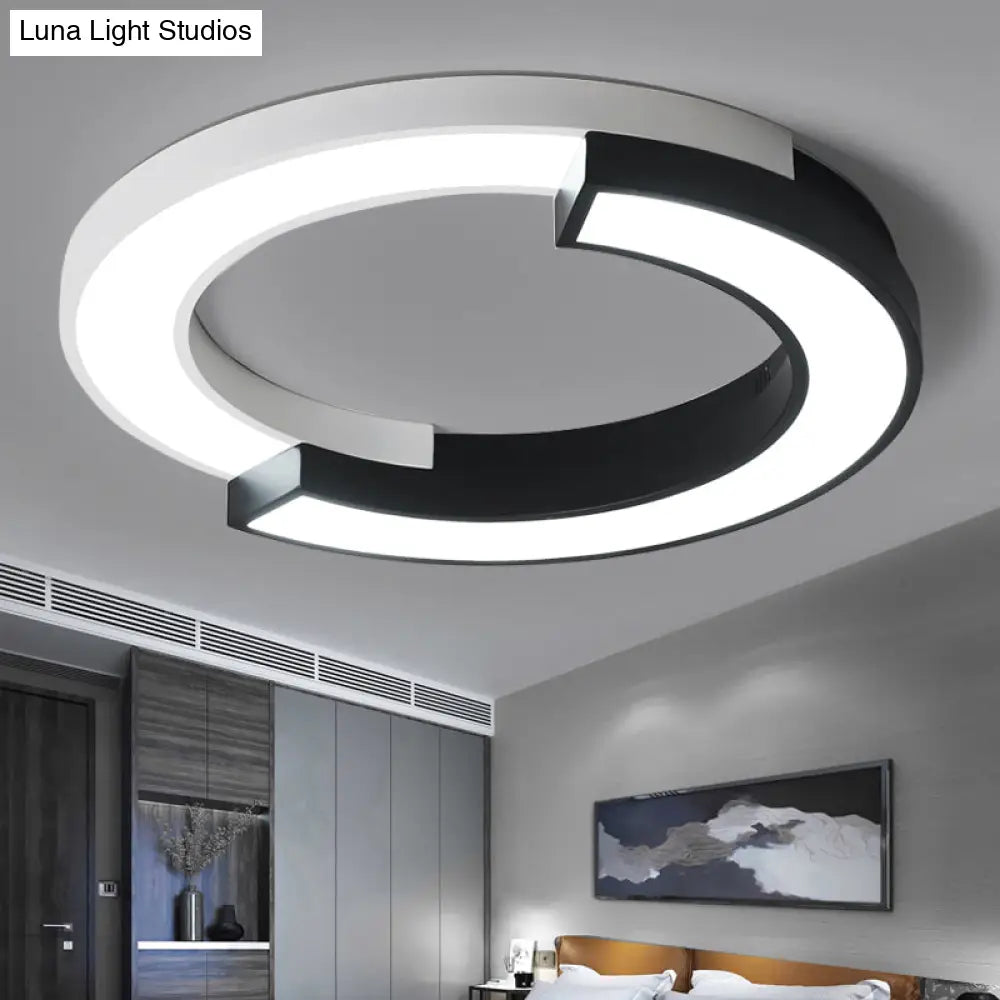 DecorBites™ DecorBites™ Nordic Circle Bedroom Shine: Spliced Black and White LED Metal Flush Mount Ceiling Light.