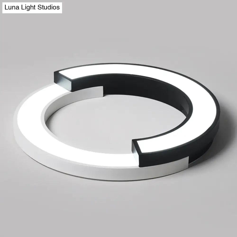 DecorBites™ DecorBites™ Nordic Circle Bedroom Shine: Spliced Black and White LED Metal Flush Mount Ceiling Light.