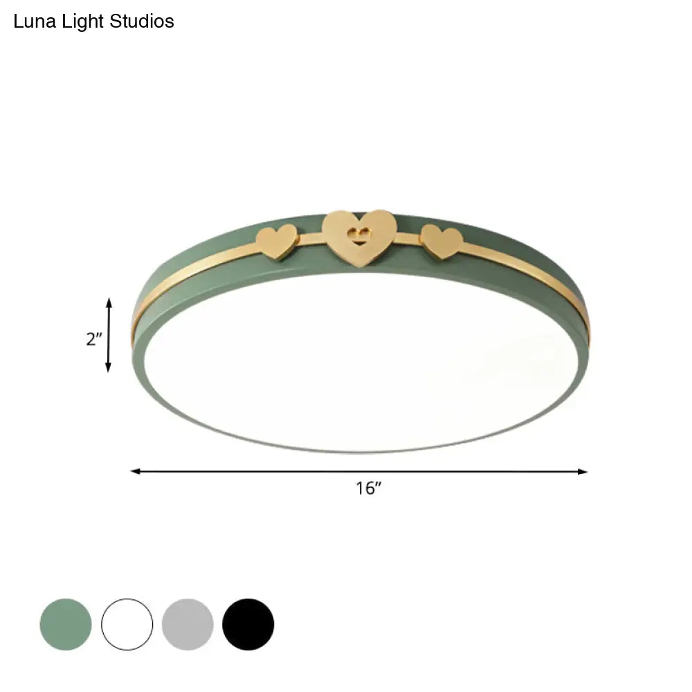 DecorBites™ DecorBites™ Nordic Circular Flush Lamp: Acrylic LED Bedroom Flush Lighting in Elegant White/Black/Grey with Gold Heart Deco