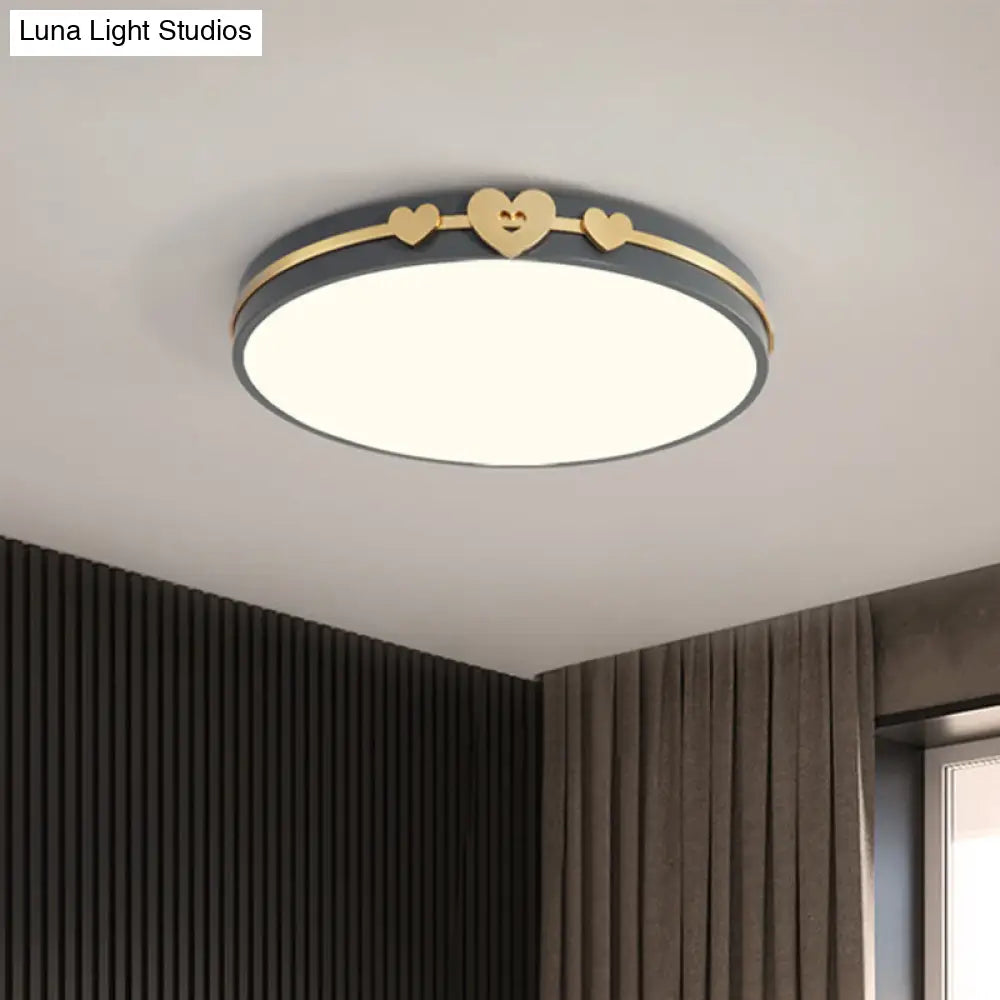 DecorBites™ DecorBites™ Nordic Circular Flush Lamp: Acrylic LED Bedroom Flush Lighting in Elegant White/Black/Grey with Gold Heart Deco