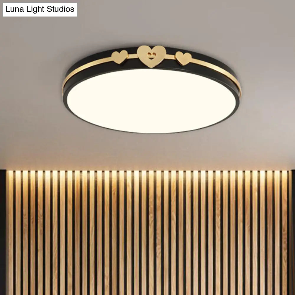 DecorBites™ DecorBites™ Nordic Circular Flush Lamp: Acrylic LED Bedroom Flush Lighting in Elegant White/Black/Grey with Gold Heart Deco