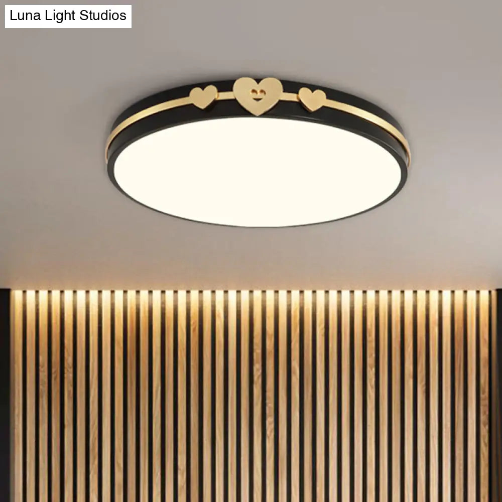 DecorBites™ DecorBites™ Nordic Circular Flush Lamp: Acrylic LED Bedroom Flush Lighting in Elegant White/Black/Grey with Gold Heart Deco