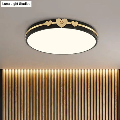 DecorBites™ DecorBites™ Nordic Circular Flush Lamp: Acrylic LED Bedroom Flush Lighting in Elegant White/Black/Grey with Gold Heart Deco